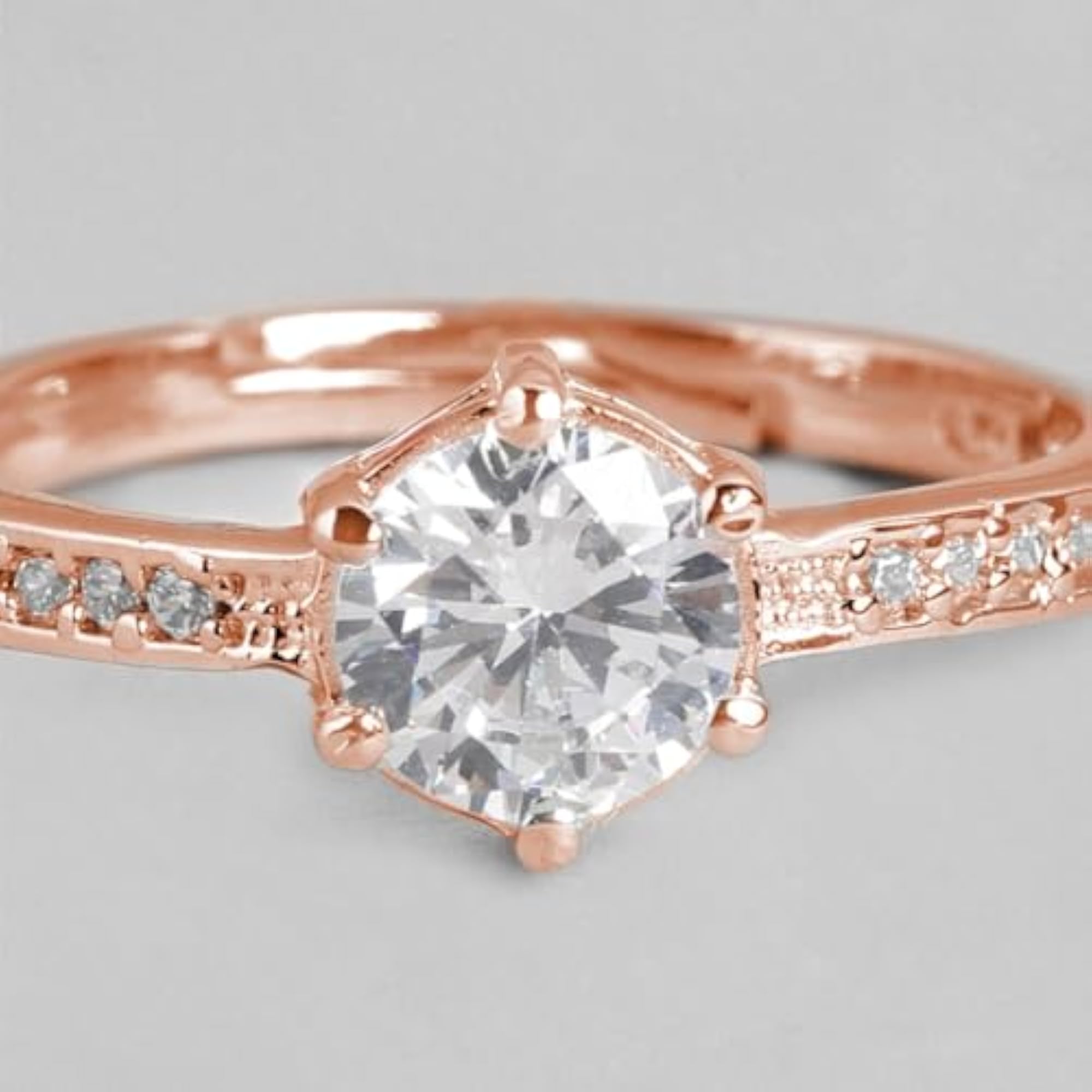 925 Silver CZ Rose Plated Solitaire Ring